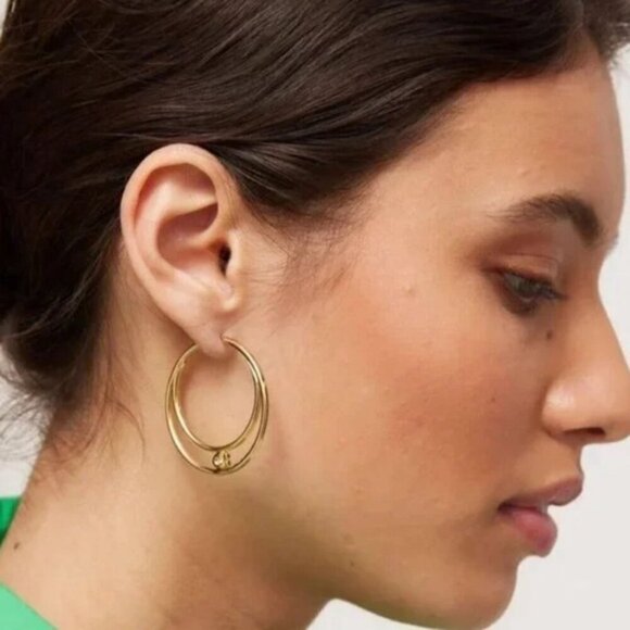 NWT COACH Women's Signature Double Hoop Gold Earrings with Cubic Zirconia Detail - Picture 2 of 12